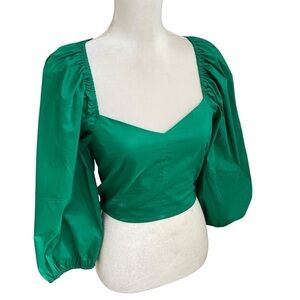 Buru Women’s Green Sweetheart Neck Smocked Open Back Smocked Top NWT $118